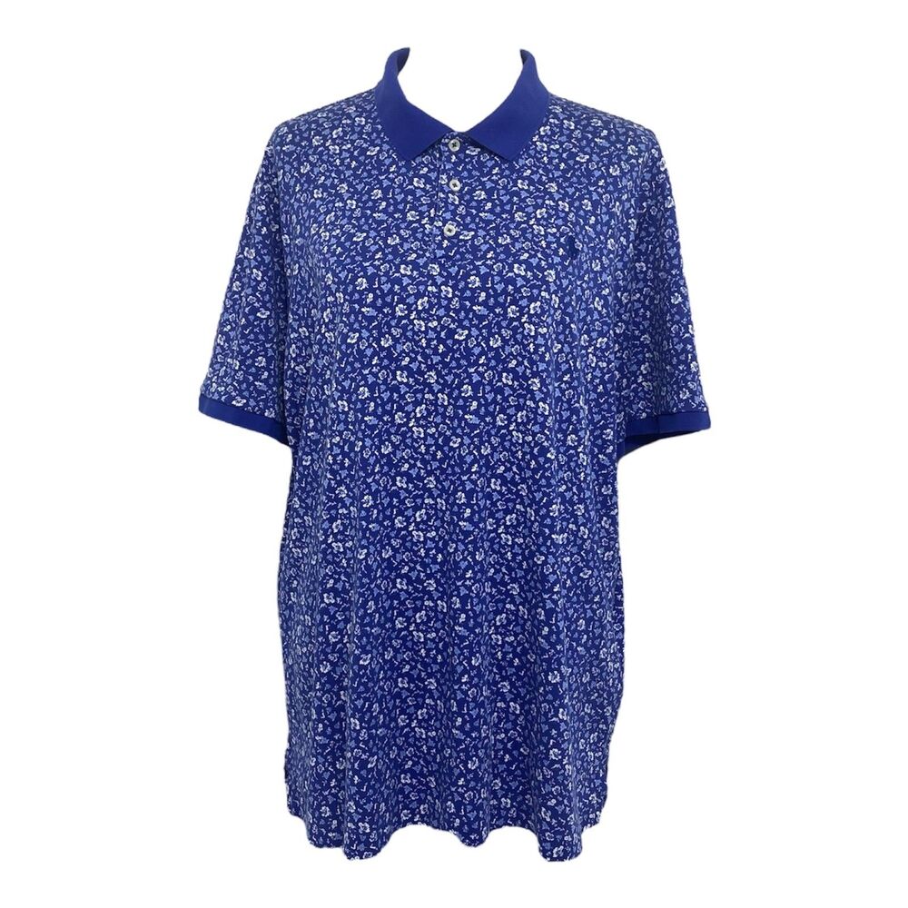 Polo Ralph Lauren Polo Shirt Mens XL Blue White Floral Print Classic Fit Golf